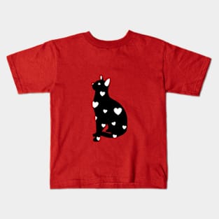 Black kitty with heart pattern Kids T-Shirt